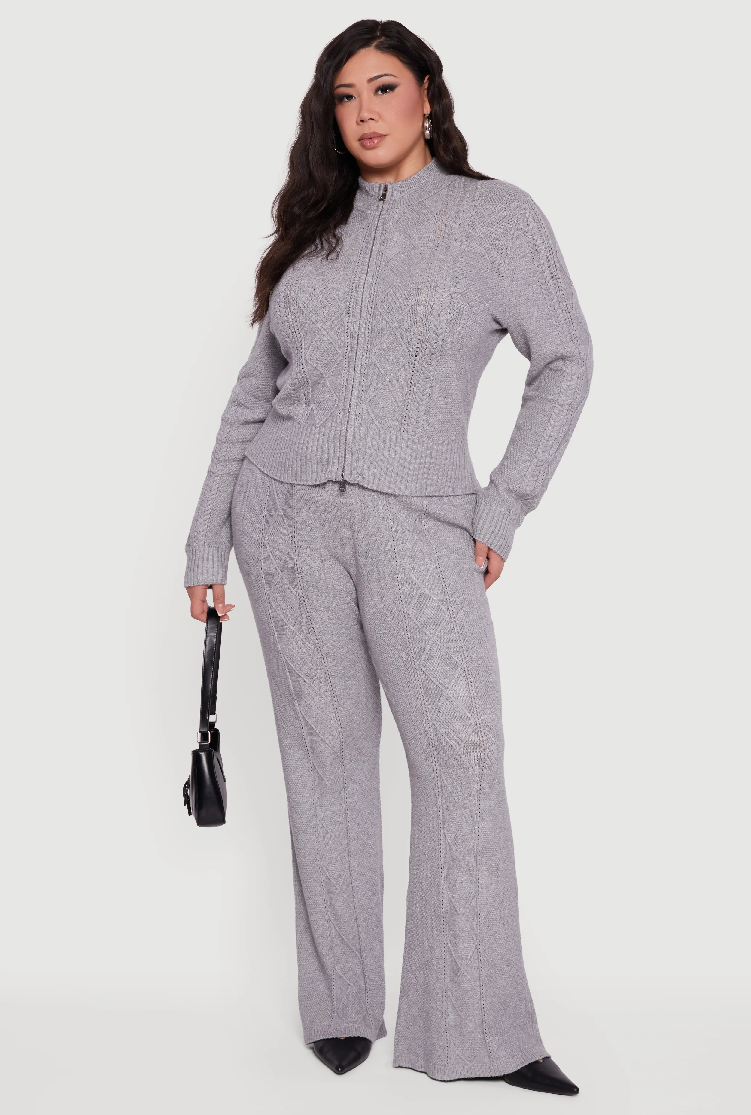 Plus Size Cable Knit Sweater with Zip Front