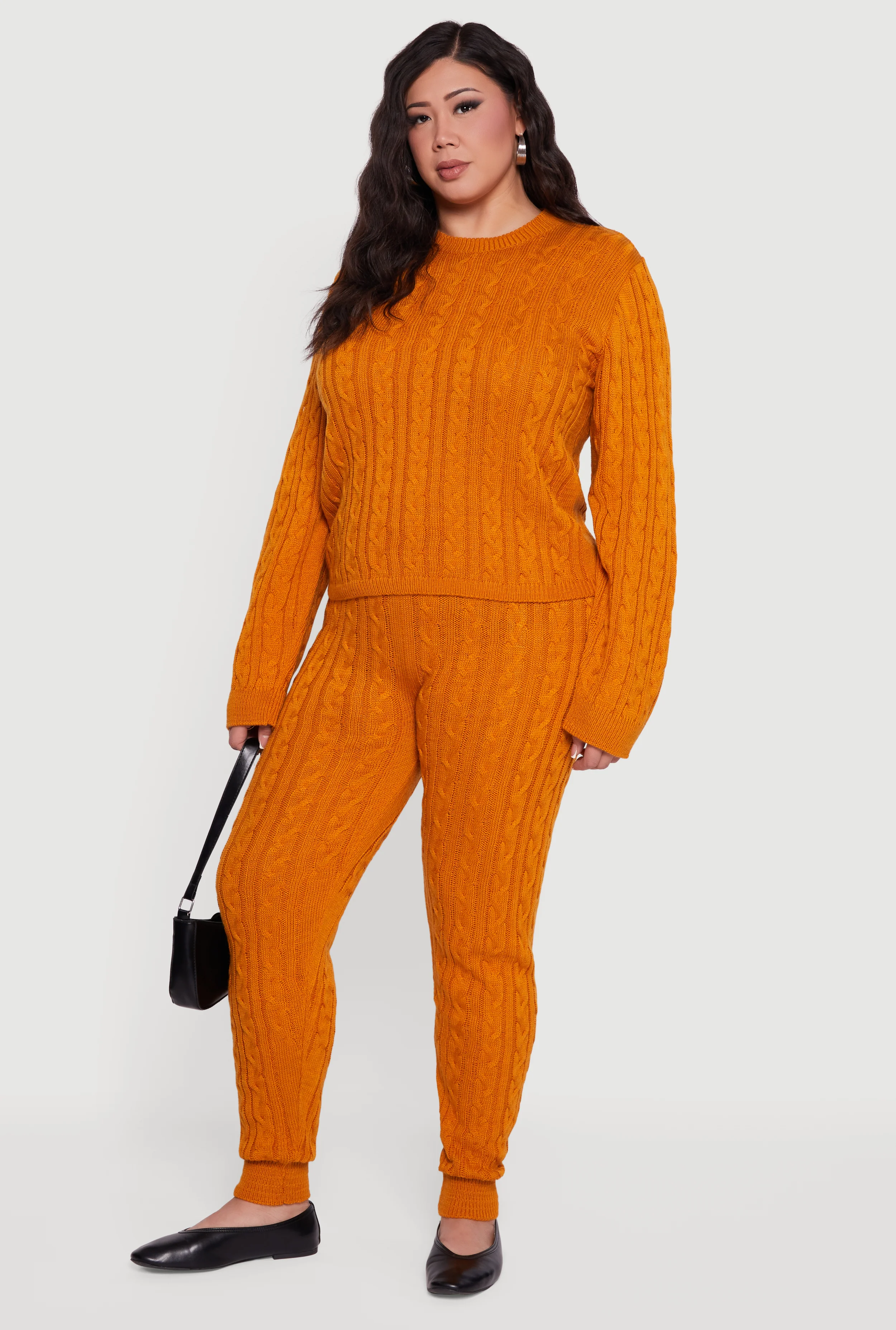 Plus Size Cable Knit High Waisted Joggers