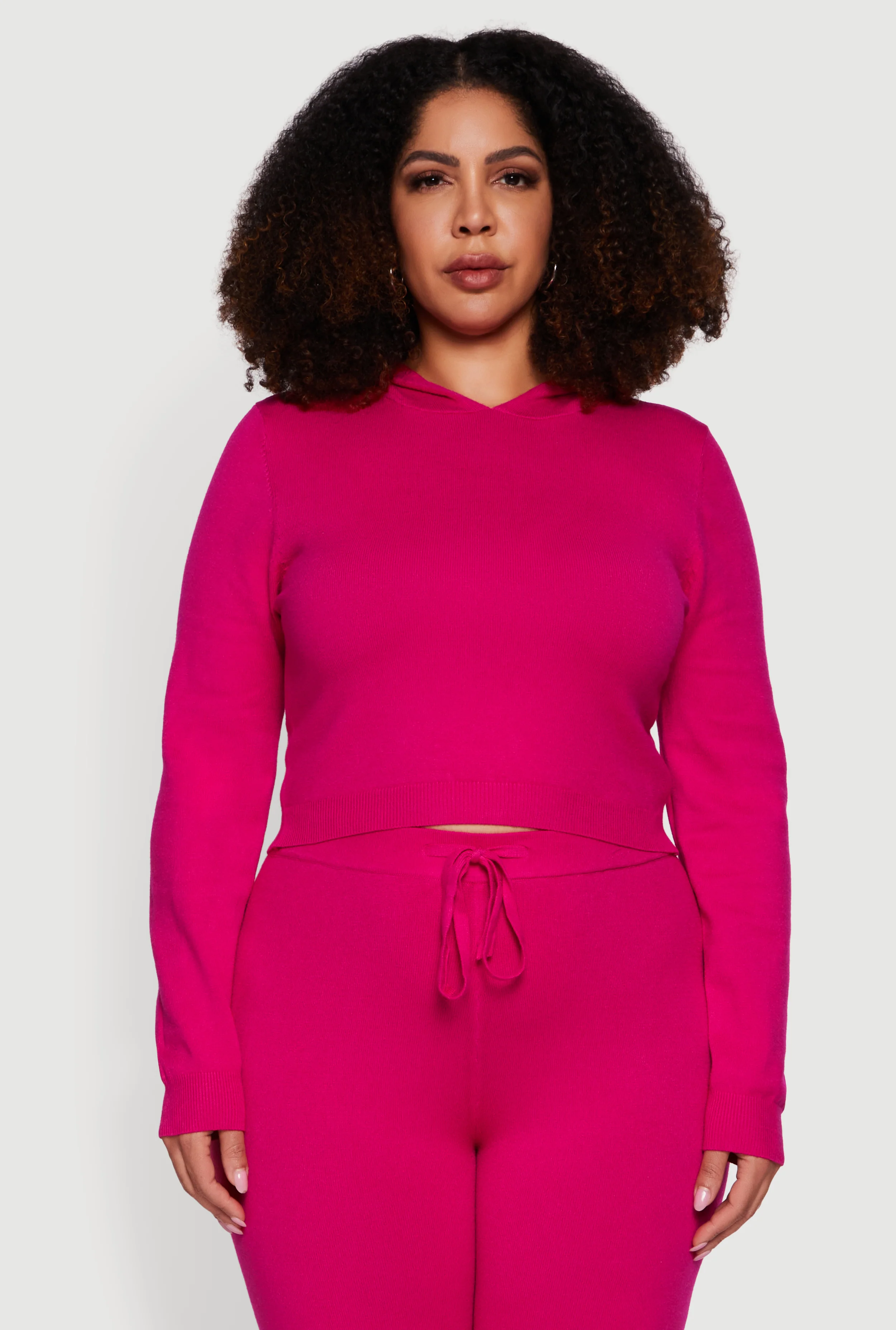 Plus Size Hooded Pull Over Crop Sweater