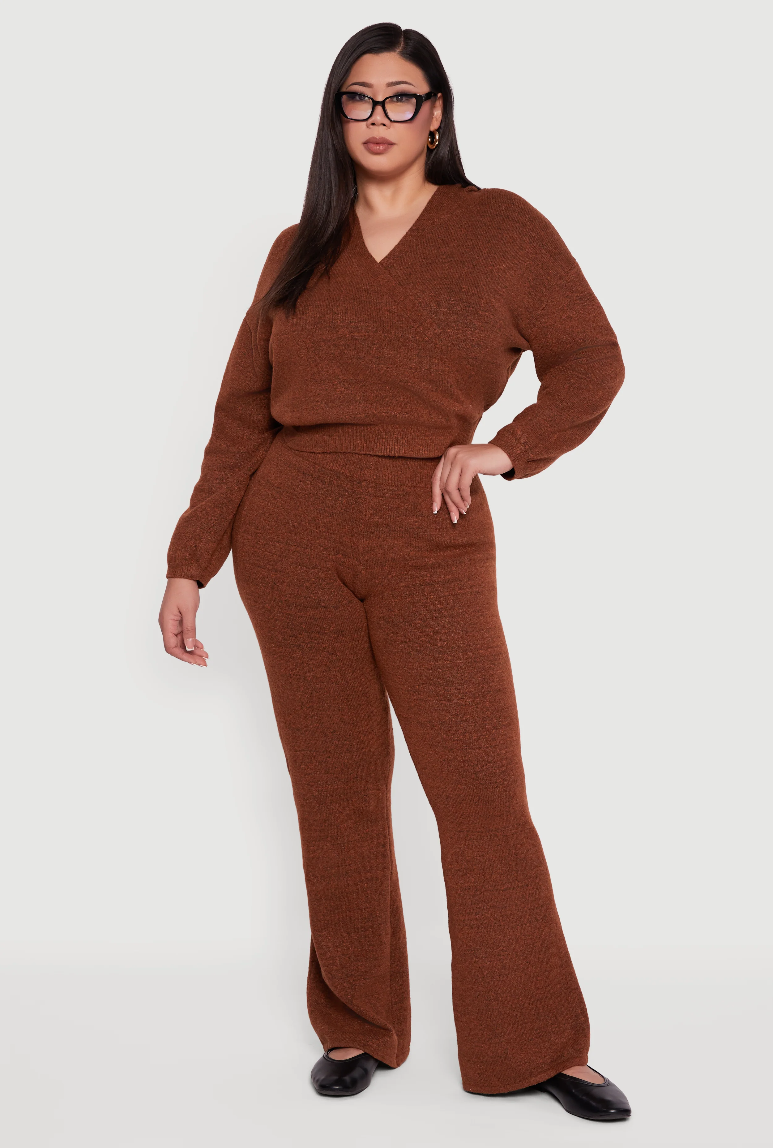 Plus Size Brushed Knit Flare Leg Pants