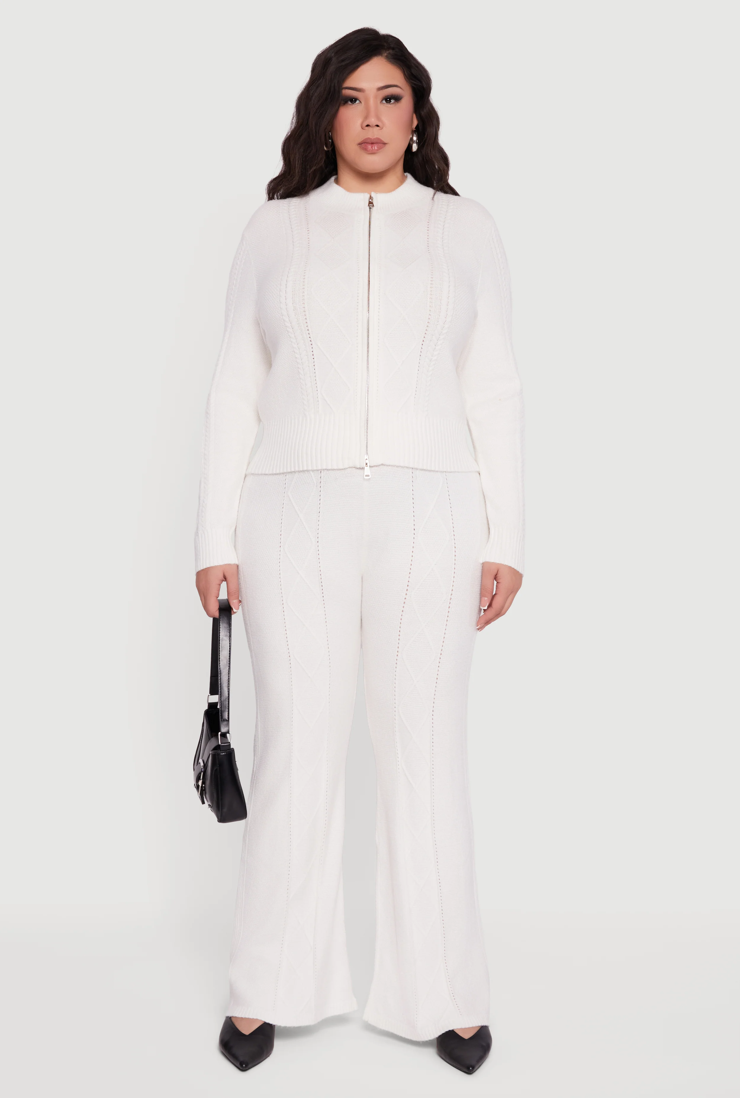 Plus Size High Waisted Cable Knit Pants