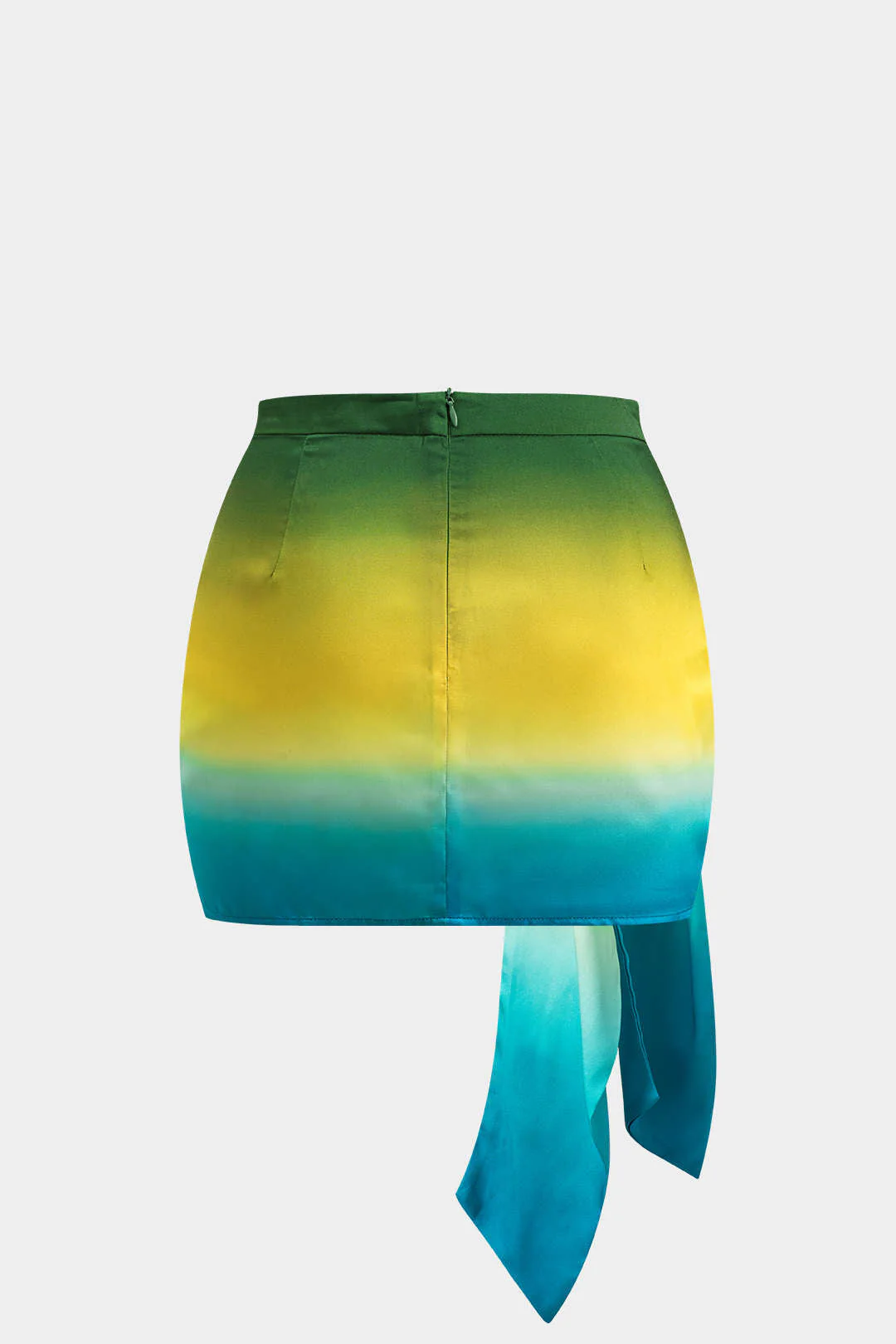 Plus Size Ombre Print Satin Ruched Tie Knot Zipper Skirt