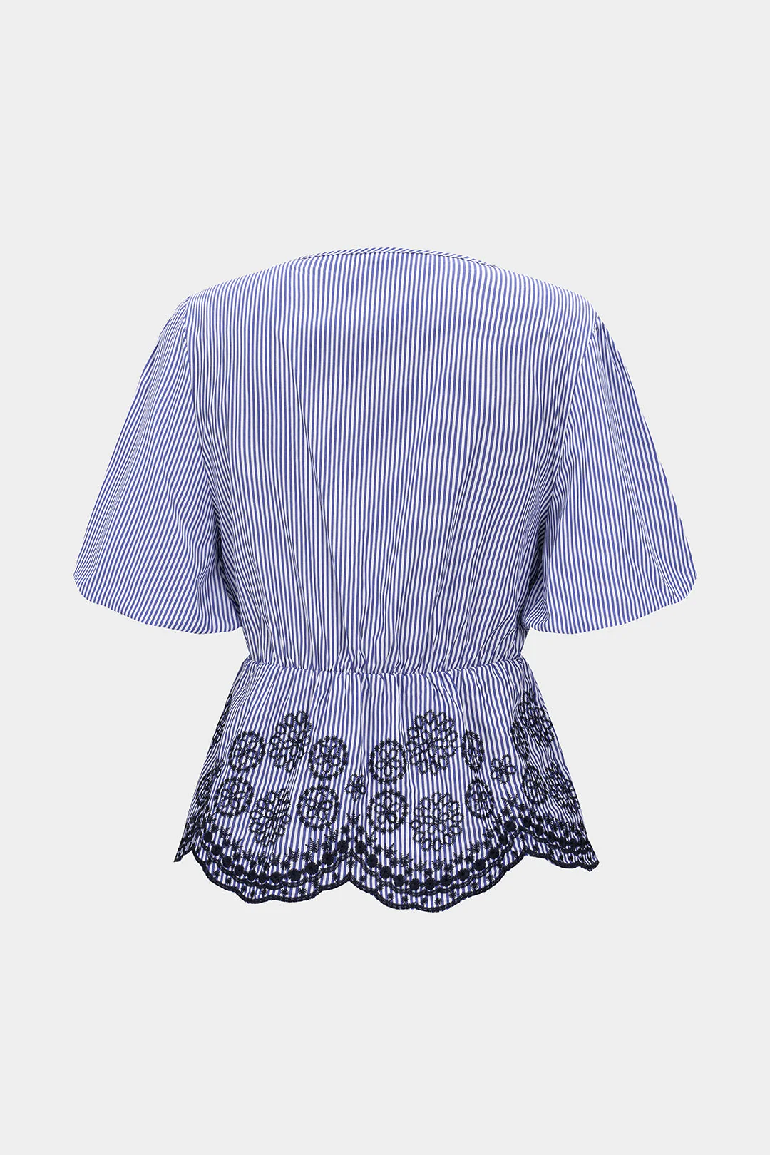 Stripes Print Embroidery Short-Sleeve Shirt