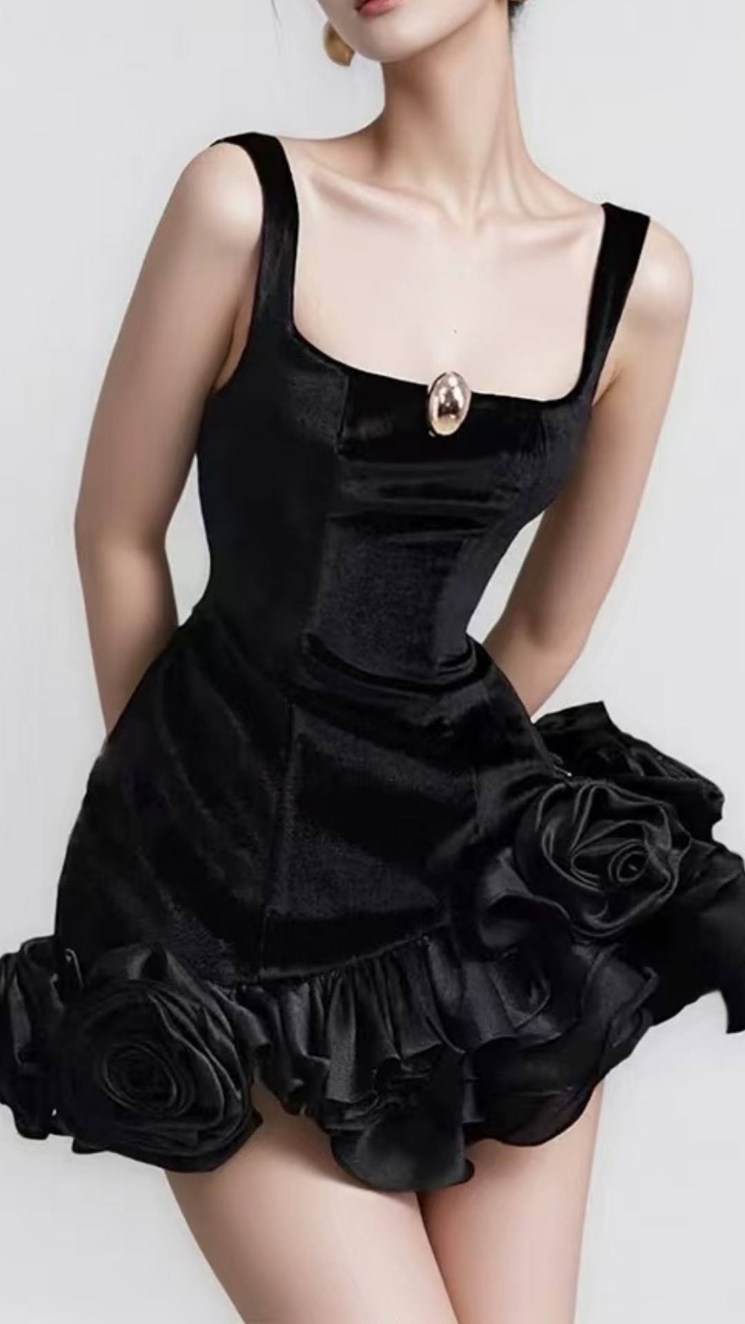 Fern Black Strappy Flower Mini Dress