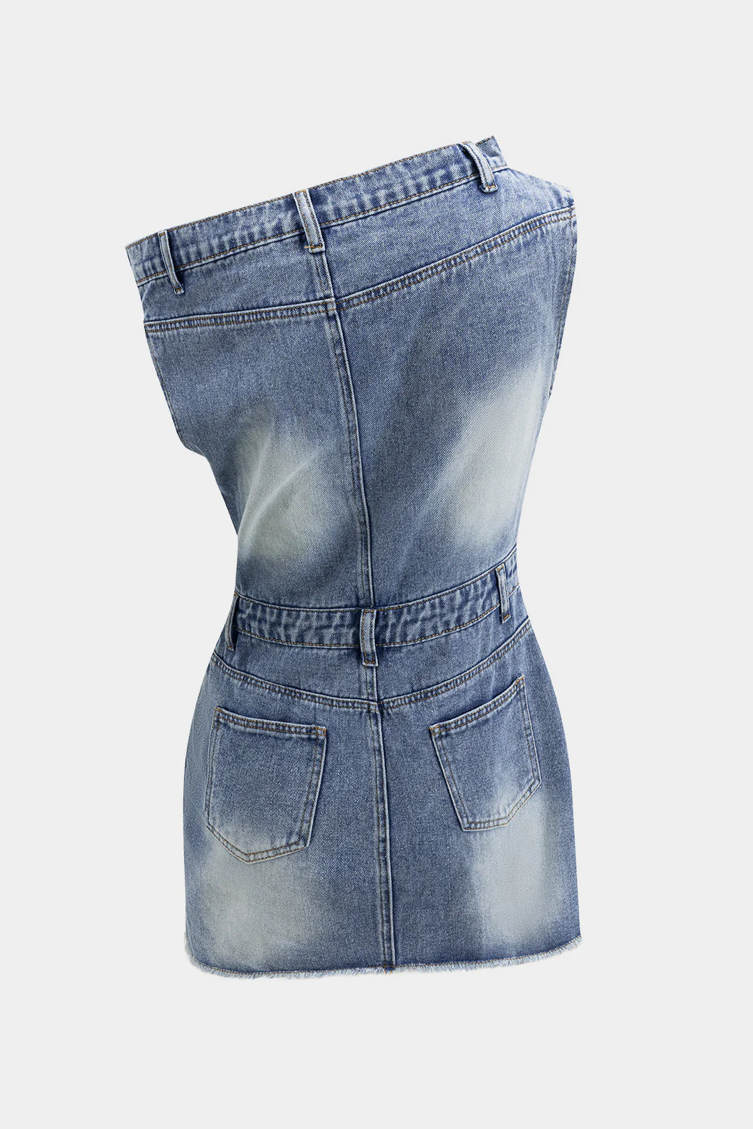 Denim Asymmetric Neckline Mini Dress